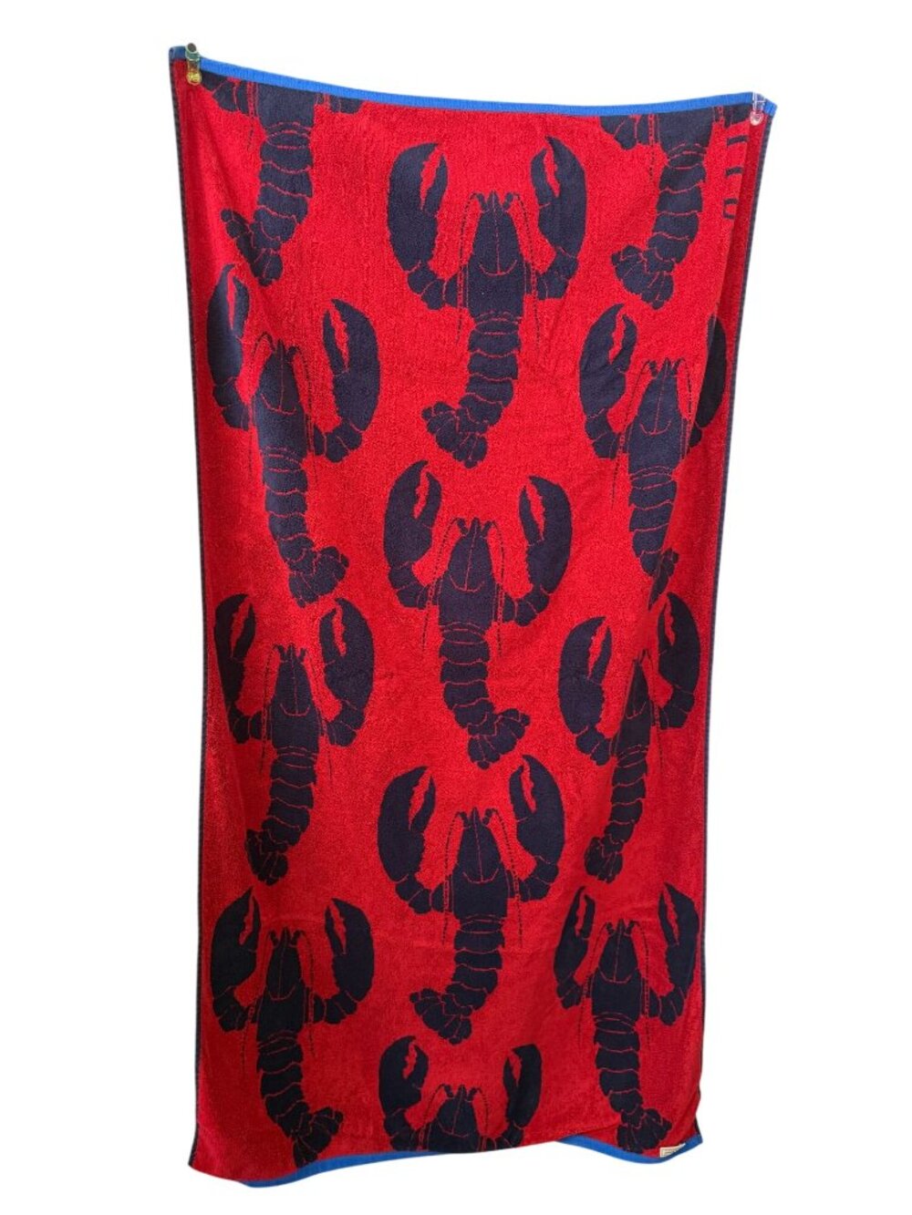 L.L.Bean BIG Seaside Beach Towel Lobster Print Navy Blue Red Cotton 62 x 34" - Picture 3 of 5